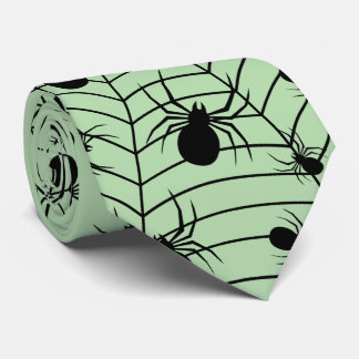 Black Green spiders spiderweb Halloween pattern Neck Tie