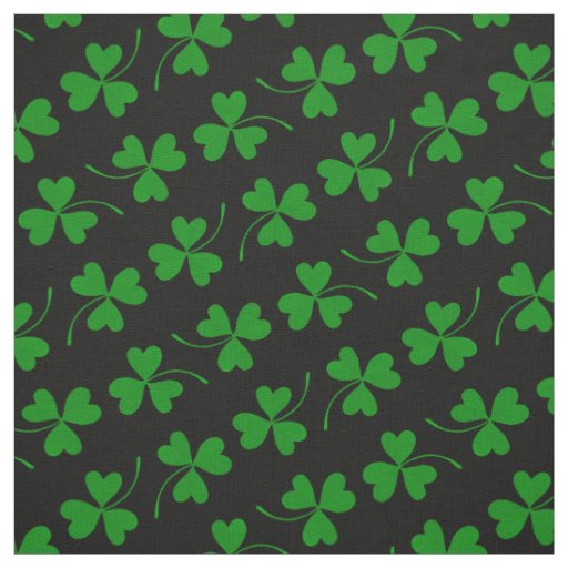 Black & Green St Patrick's Day Shamrock Pattern Fabric