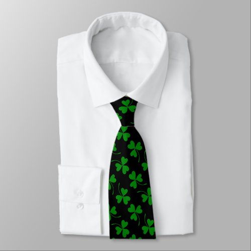 Black  Green St Patricks Day Shamrock Pattern Neck Tie