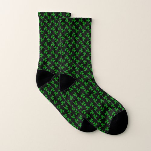 Black  Green St Patricks Day Shamrock Pattern Socks