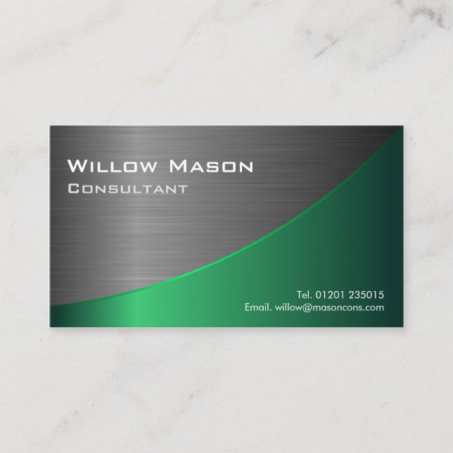 Black Green Stainless Steel Curved, Business Card (Front)