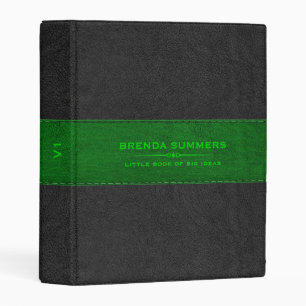 Black & Green Stitched Leather Black Mini Binder