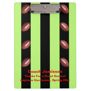 Black Green Stripe, Thank You Football Team Coach Clipboard
