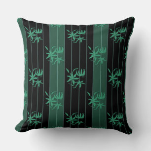 Black green striped pattern with lily flower decor throw pillow