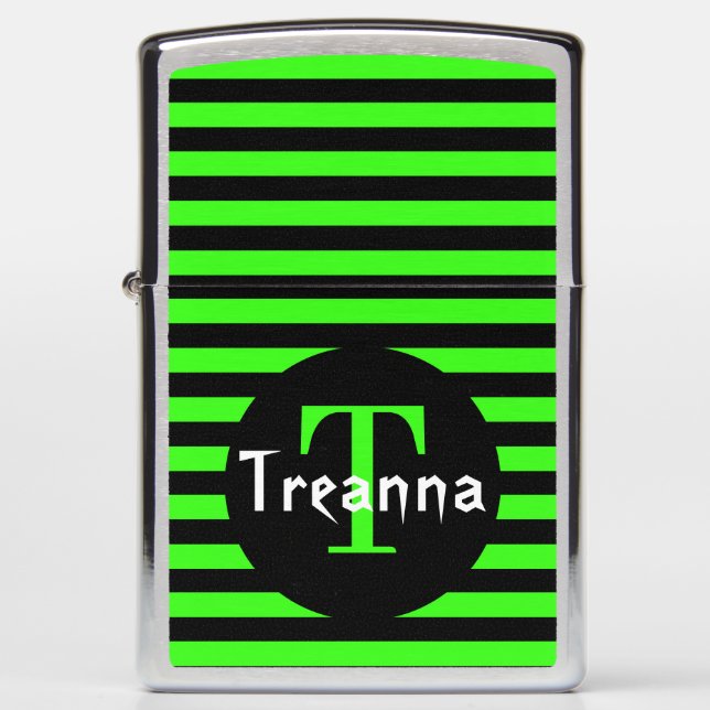 Black & Green Striped Zippo Lighter (Front)