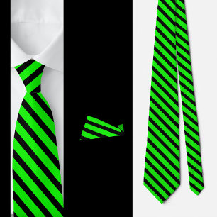 Black Green Stripes Abstract Pattern Neck Tie