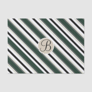 Black Green Stripes Kraft Monogram Letter Initial Tissue Paper