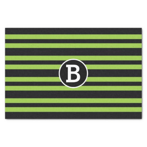 Black  Green Stripes Monogram Letter Initial Tissue Paper