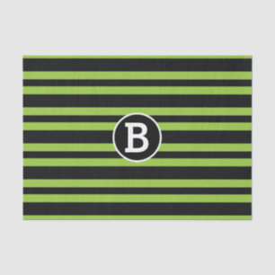 Black & Green Stripes Monogram Letter Initial Tissue Paper