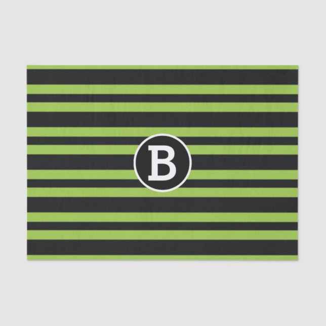 Black & Green Stripes Monogram Letter Initial Tissue Paper (Front)