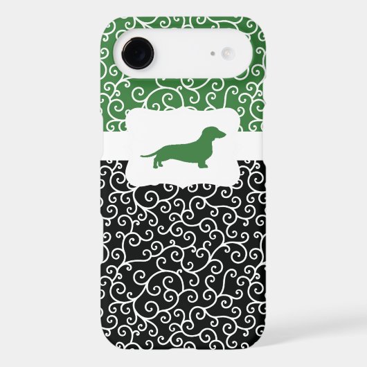 Black&Green Swirls w/Dachshund Case-Mate iPhone Case (Back)
