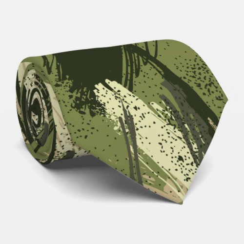 Black Green Tan Camouflage Neck Tie