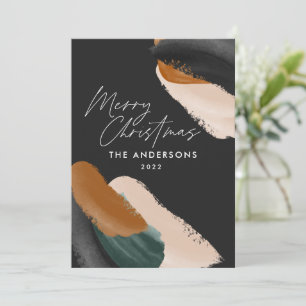 Black Green terracotta modern minimal watercolor Holiday Card