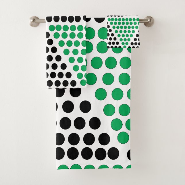 Black Green Triangle Circle Geometric Pattern Bath Towel Set (Insitu)