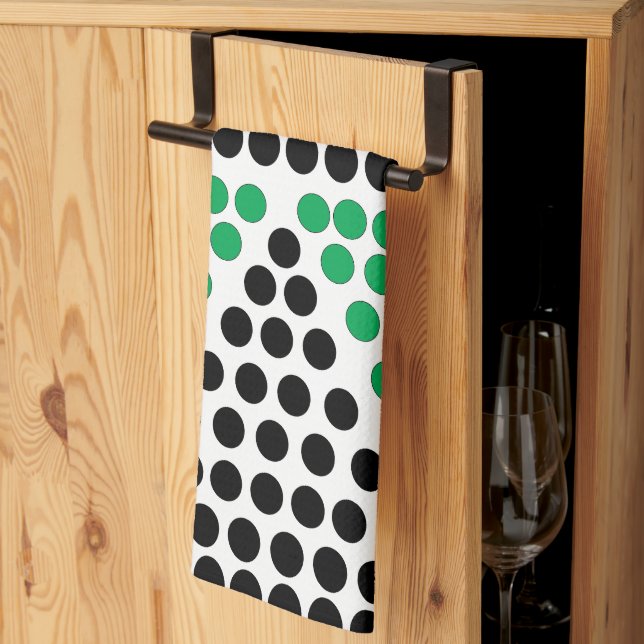 Black Green Triangle Circle Geometric Pattern Kitchen Towel (Thirds Fold)