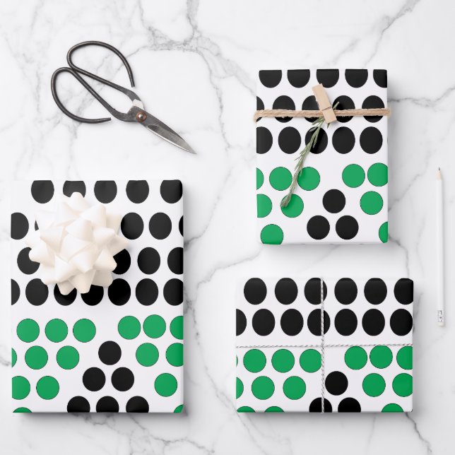 Black Green Triangle Circle Geometric Pattern Wrapping Paper Sheets (Front)