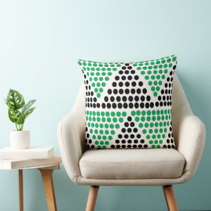 Black Green Triangle Polka Dot Pattern Throw Pillow