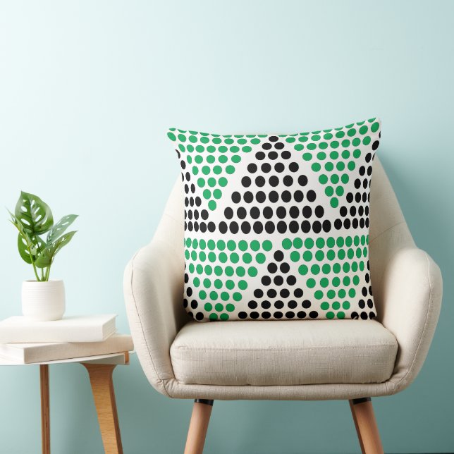 Black Green Triangle Polka Dot Pattern Throw Pillow (Chair)