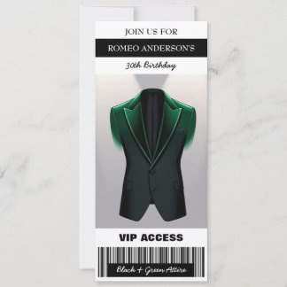 Black Green Tuxedo Birthday Ticket Invitation