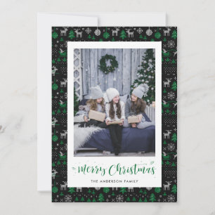 Black Green Ugly Sweater Photo Christmas Cards
