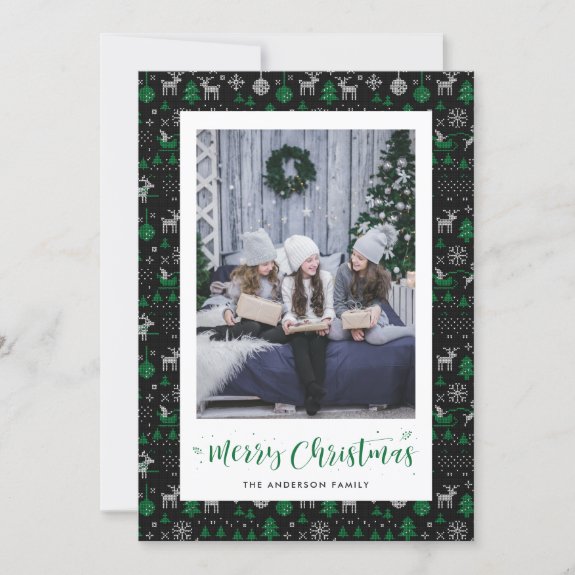 Black Green Ugly Sweater Photo Christmas Card