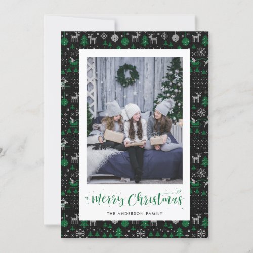 Black Green Ugly Sweater Photo Christmas Cards