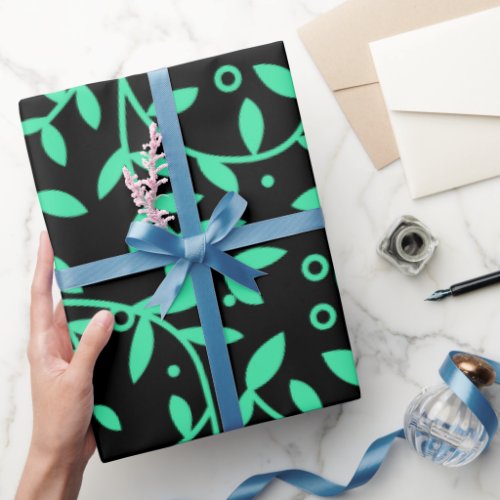 Black green vines gift wrapping Paper