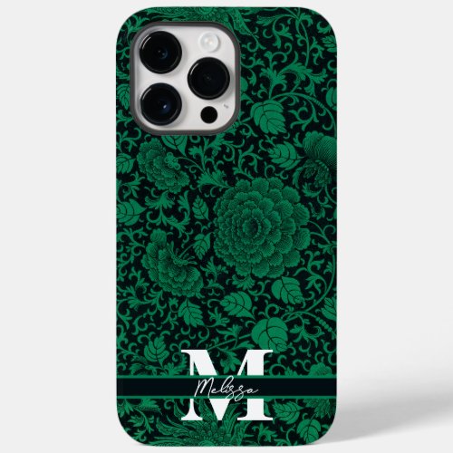 Black Green Vintage Chinese Floral Pattern Name Case_Mate iPhone 14 Pro Max Case