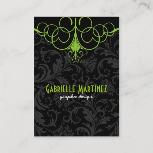 Black &amp; Green Vintage Damasks Business Cards