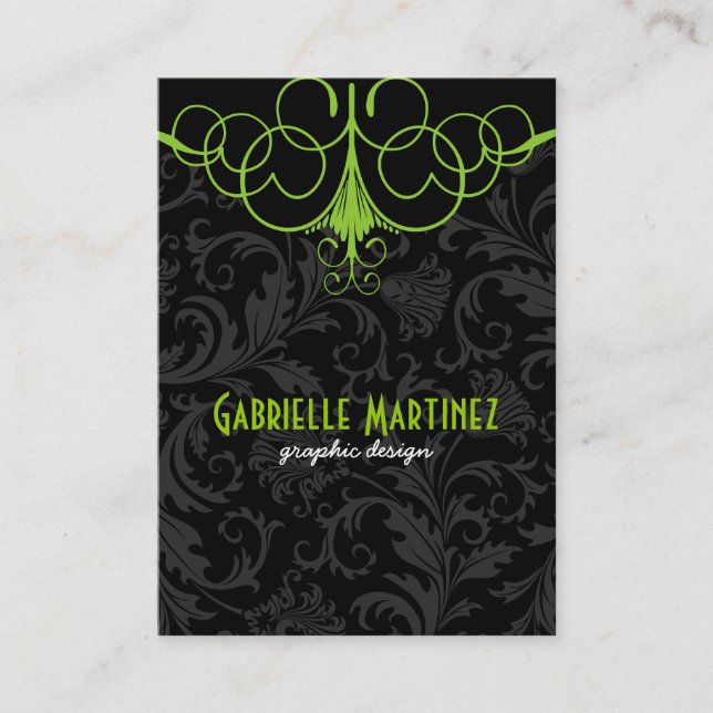 Black & Green Vintage Damasks Business Card (Front)
