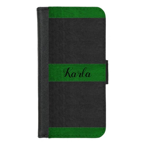 Black  Green Vintage Faux Stitched Leather iPhone 87 Wallet Case