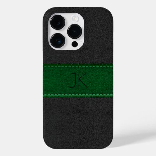 Black  Green Vintage Leather Print Case_Mate iPhone 14 Pro Case