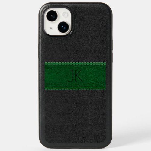 Black  Green Vintage Leather Print OtterBox iPhone 14 Plus Case