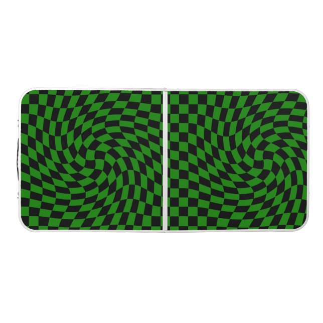 Black & Green Warped Check Checkered Pattern  Beer Pong Table (Top)