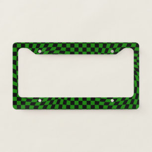 Black & Green Warped Check Checkered Pattern License Plate Frame