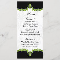 black green wedding menu