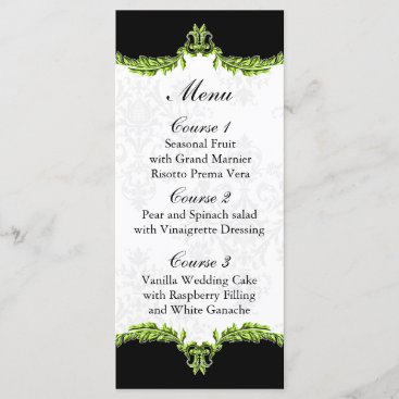 black green wedding menu