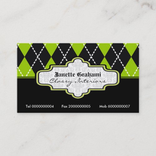 Black green white argyle trendy business cards