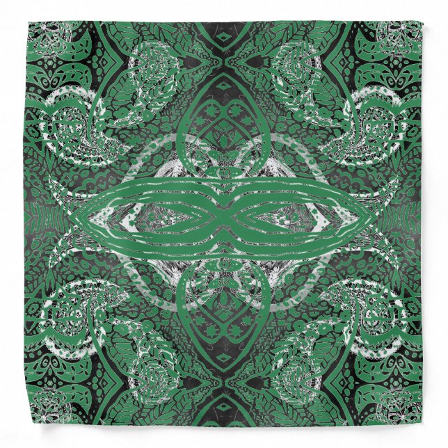 Black Green White Bohemian Bandana (Front)
