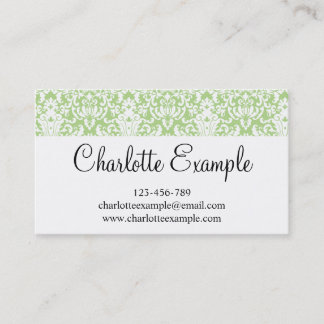 Black Green White Floral Damask Classic Business Card