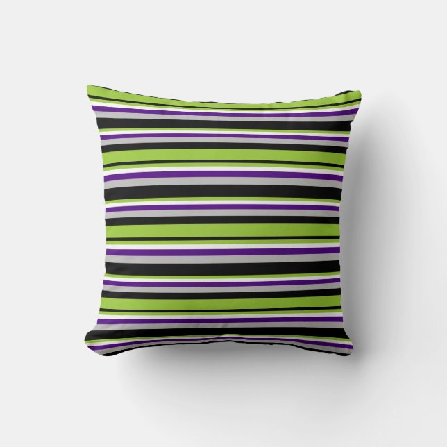 Black, Green, White, Indigo & Grey Lines Pillow (Front)