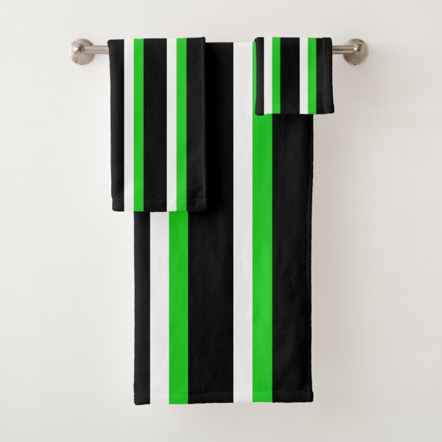 Black Green White Striped Bath Towel Set (Insitu)
