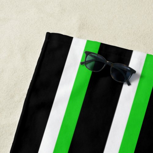 Black Green White Striped Beach Towel