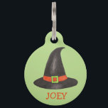Black Green Witch Witches Hats Happy Halloween  Pet Tag<br><div class="desc">Features an original marker illustration of a witches hat with green and orange buckle. Great for Halloween!

This Halloween themed design is also available on other products. Don't see what you're looking for? Need help with customization? Contact Rebecca to have something designed just for you.</div>