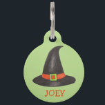 Black Green Witch Witches Hats Happy Halloween  Pet Tag<br><div class="desc">Features an original marker illustration of a witches hat with green and orange buckle. Great for Halloween!

This Halloween themed design is also available on other products. Don't see what you're looking for? Need help with customization? Contact Rebecca to have something designed just for you.</div>