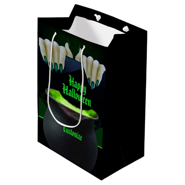 Black & Green Witches Brew Medium Gift Bag (Front Angled)