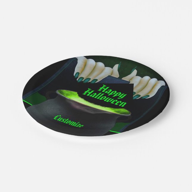 Black & Green Witches Brew Paper Plates (Angled)