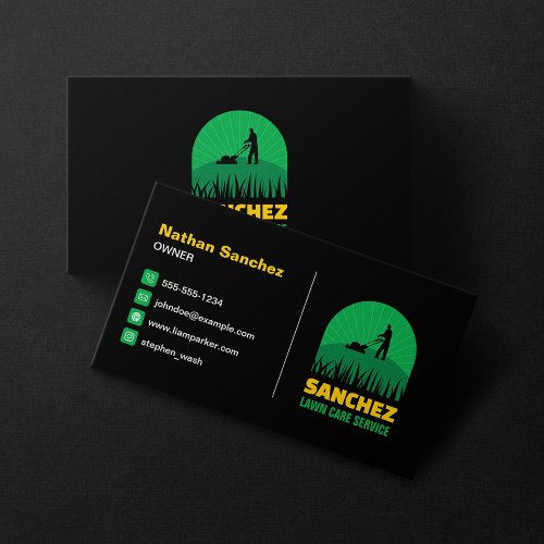Black Green Yellow Lawn Care Gardening Mowing Business Card