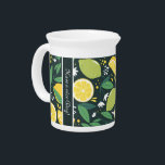 Black green yellow lemon pattern custom text  beverage pitcher<br><div class="desc">Extend your favorite Summer style dining decor with this dark, green, yellow, lemon pattern custom text pitcher. Easily edit the text to personalize it for yourself or as a gift. Also check out our other matching kitchen towel, and the well stuffed, sturdy indoor pouf, bath towels, throw blanket and pillows....</div>