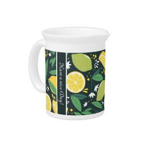 Black green yellow lemon pattern custom text  beverage pitcher